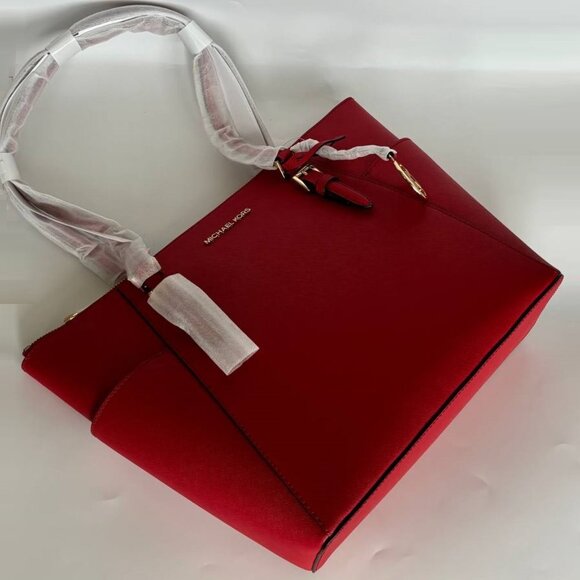 NWT MICHAEL KORS CHARLOTTE LARGE TOP ZIP SAFFIANO LEATHER TOTE BAG BRIGHT RED - Picture 10 of 16